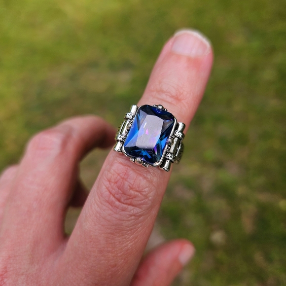 Mystic Topaz Etched Art Silver Ring Size 6 - Picture 2 of 13